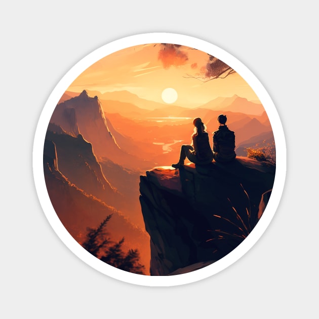 Mountain Hiking Sunset, Adventure Travel Magnet by dukito